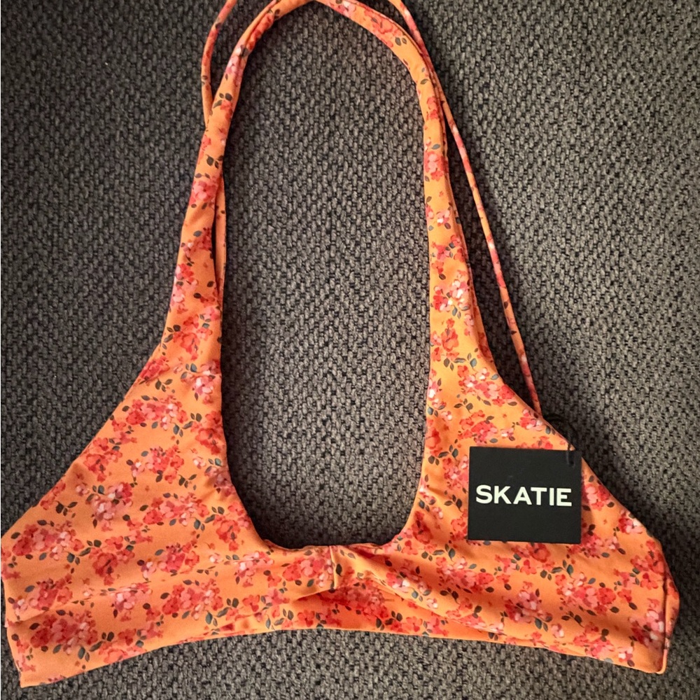 Skatie Orange and Pink Floral Bikini Top